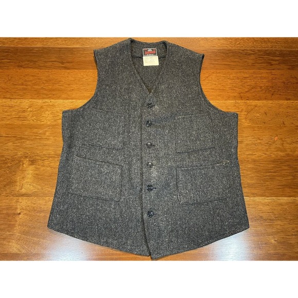 Small Johnson Woolen Mills gray herringbone four pocket vest - Picture 1 of 11